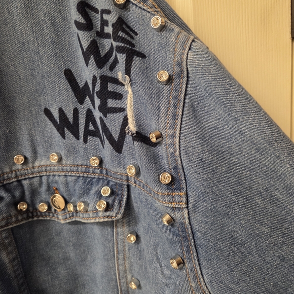 Women's Blue Jean Jacket with Studded Details - Picture 4 of 6